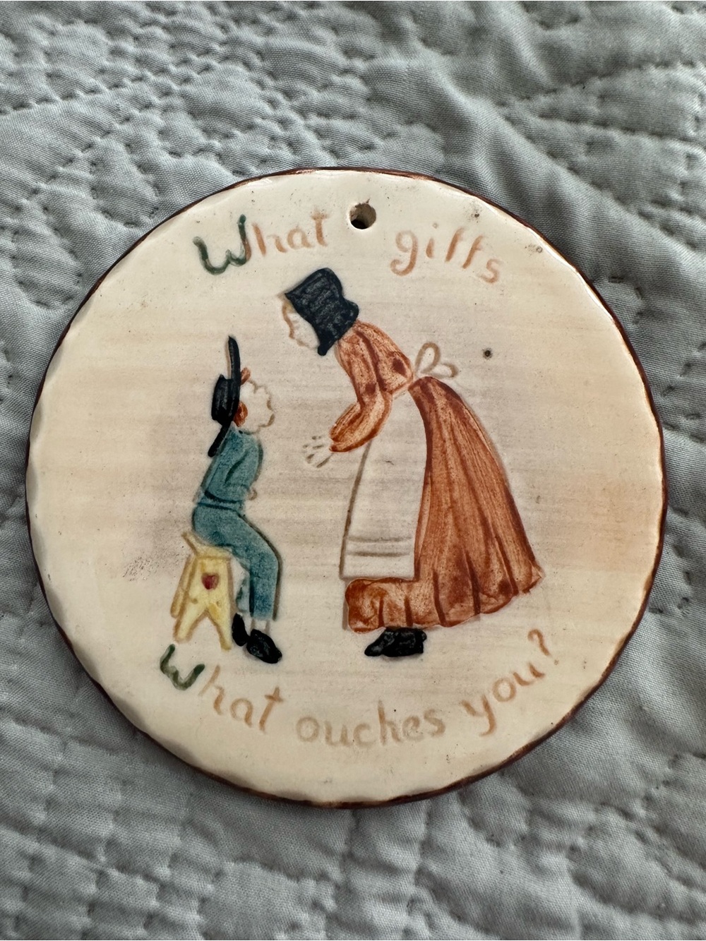 2 Pennsbury Pottery Amish Dutch Ceramic Folk Art Decorative Ornament/Coaster